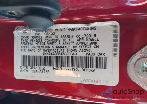 2004 Toyota Corolla S из США, поврежденный, VIN 1NXBR32E54Z239613